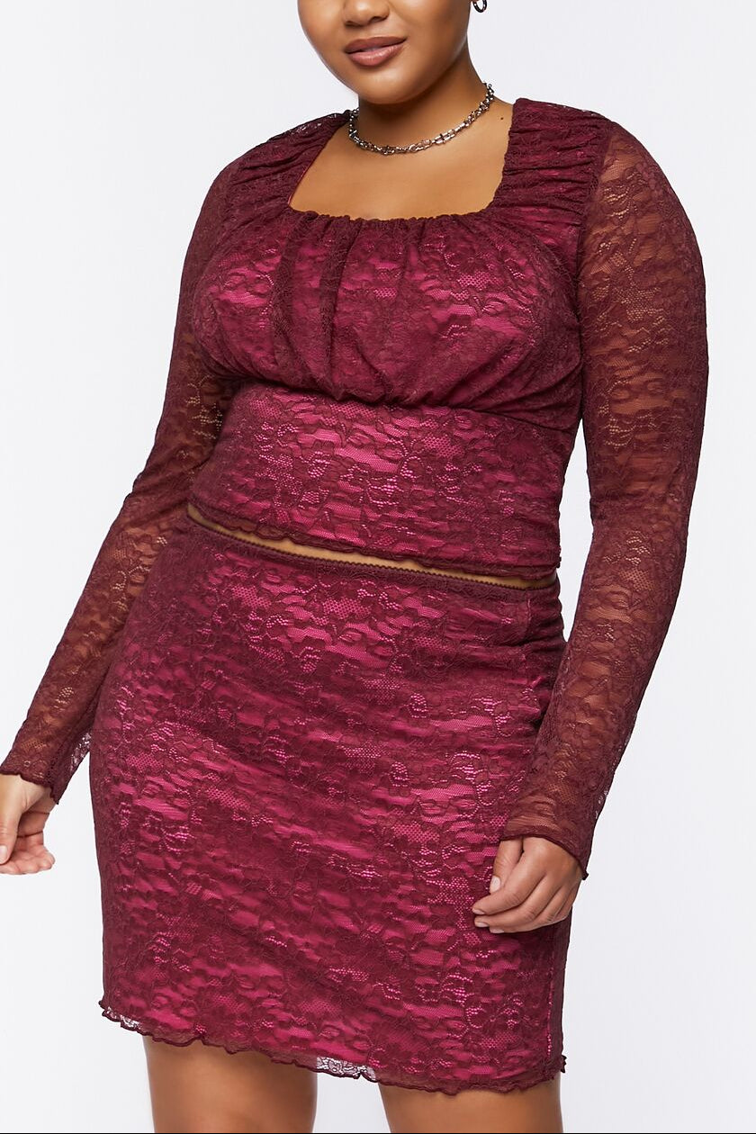  Forever 21 Plus Size Lace Mini Skirt - merlot-azalea - Bonton