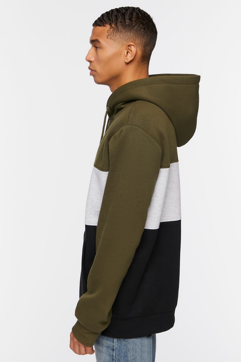  Forever 21 Fleece Colorblock Hoodie - olive multi - Bonton