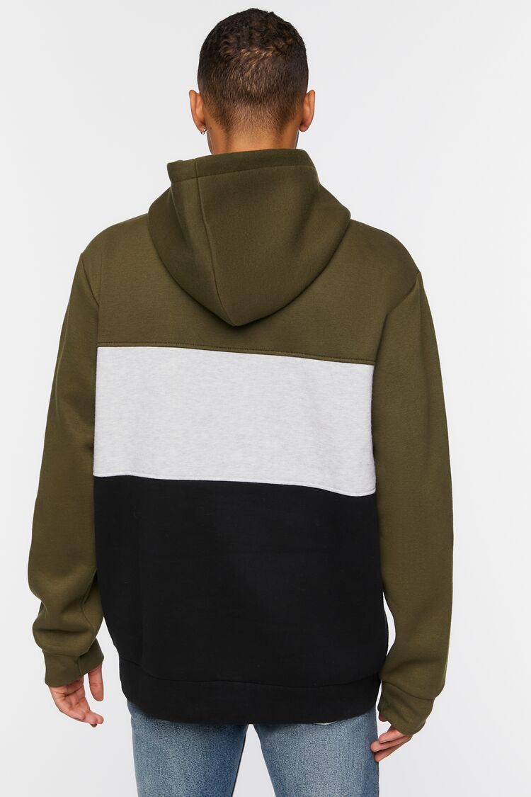  Forever 21 Fleece Colorblock Hoodie - olive multi - Bonton