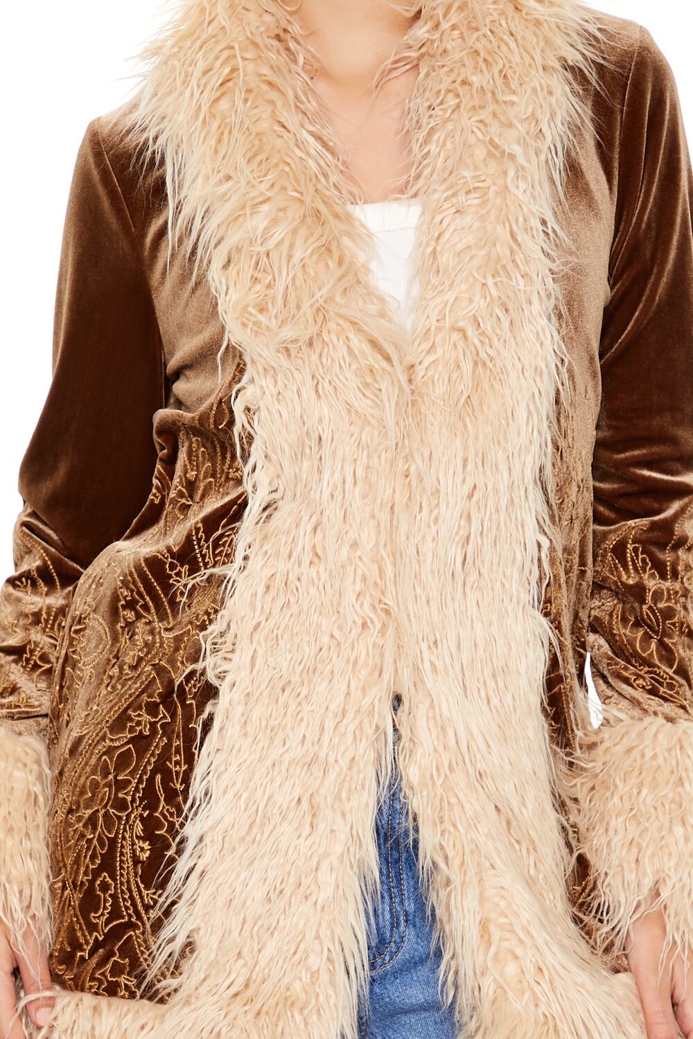  Forever 21 Faux Fur-Trim Embroidered Coat - cocoa-vanilla-swatch - Bonton