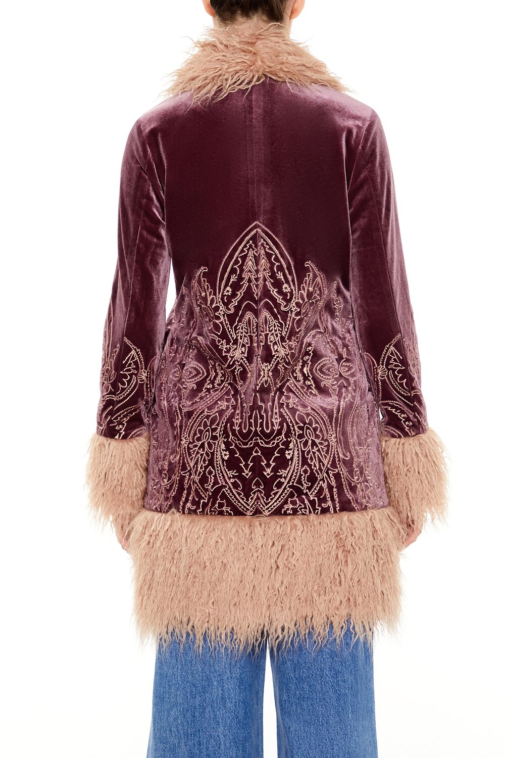  Forever 21 Faux Fur-Trim Embroidered Coat - cocoa-vanilla-swatch - Bonton
