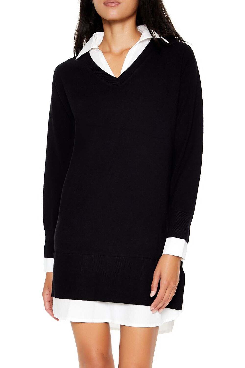  Forever 21 Combo Sweater Shirt Dress - black white - Bonton