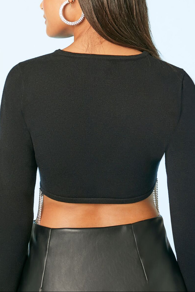  Forever 21 Rhinestone-Fringe Crop Top - black - Bonton