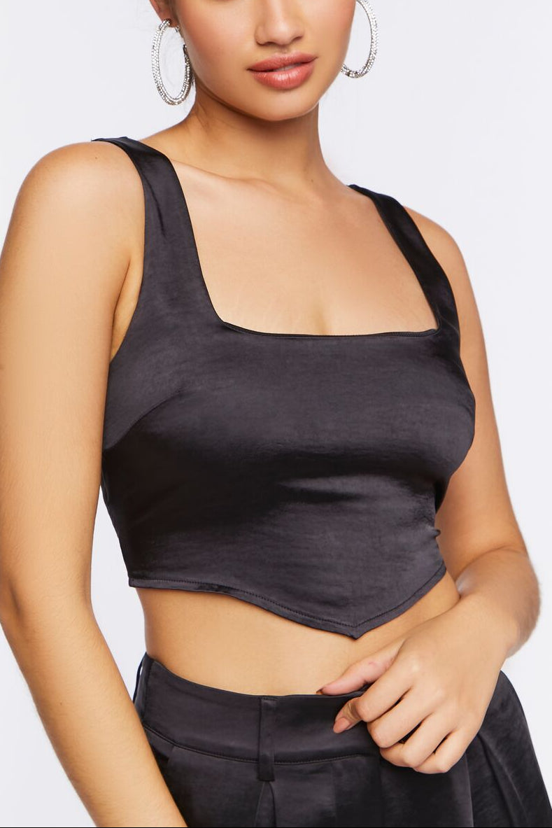  Forever 21 Satin V-Hem Crop Top - vanilla - Bonton