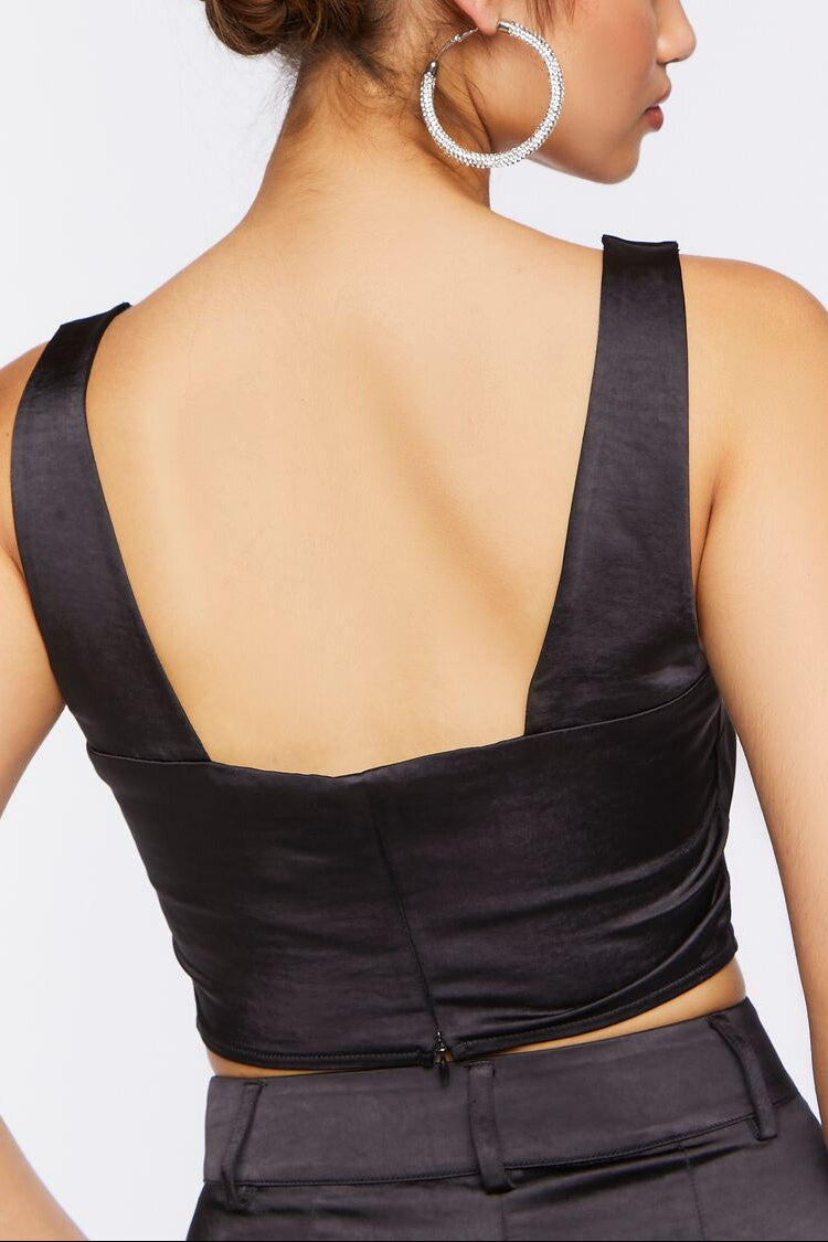  Forever 21 Satin V-Hem Crop Top - vanilla - Bonton