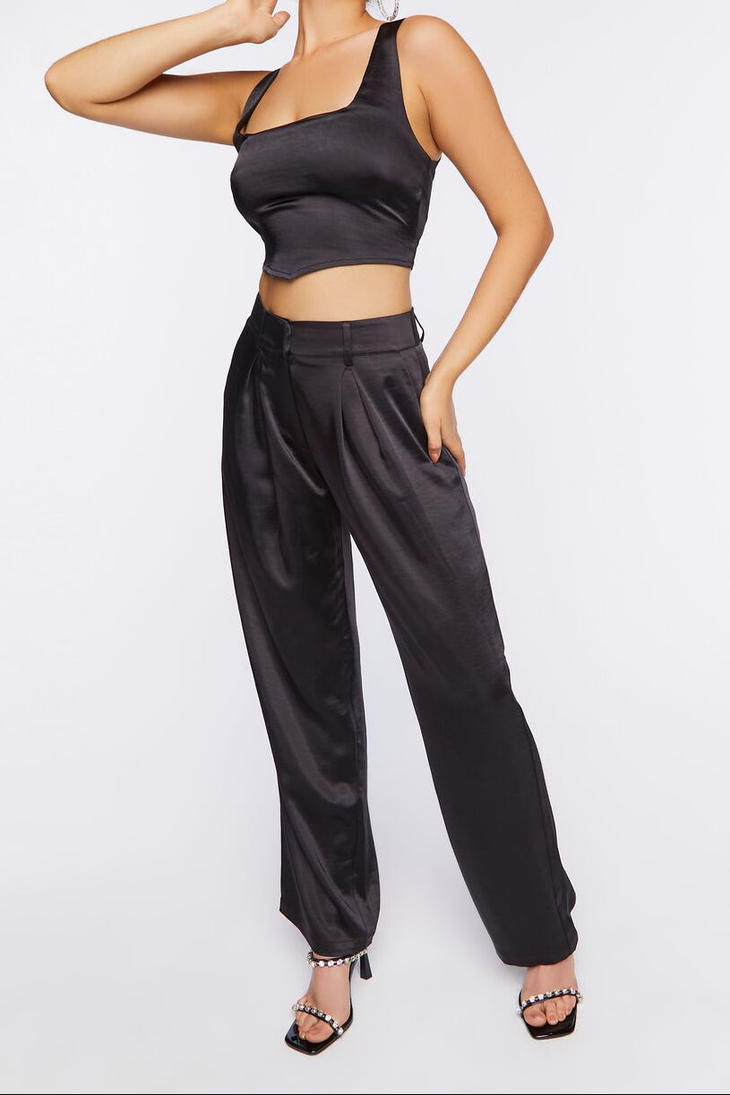  Forever 21 Satin V-Hem Crop Top - vanilla - Bonton
