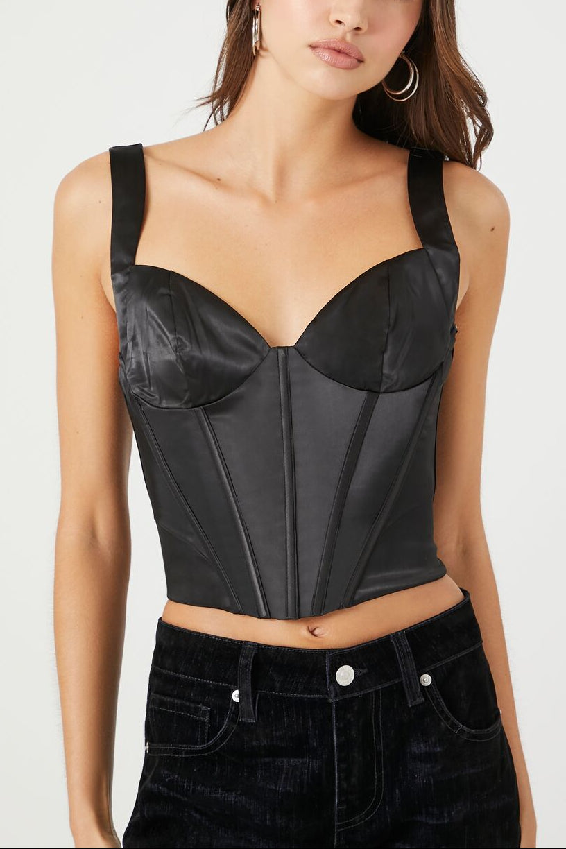  Forever 21 Satin Bustier Crop Top - black - Bonton