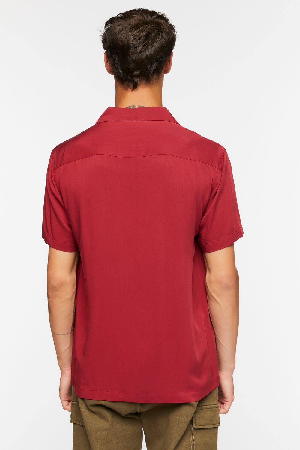  Forever 21 Cuban Collar Shirt - burgundy - Bonton
