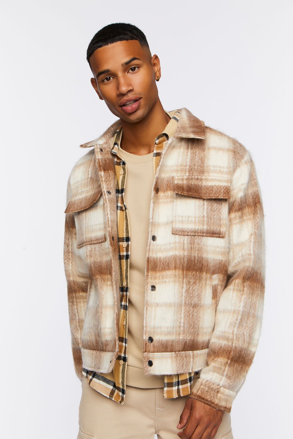  Forever 21 Plaid Bomber Jacket - taupe-multi - Bonton