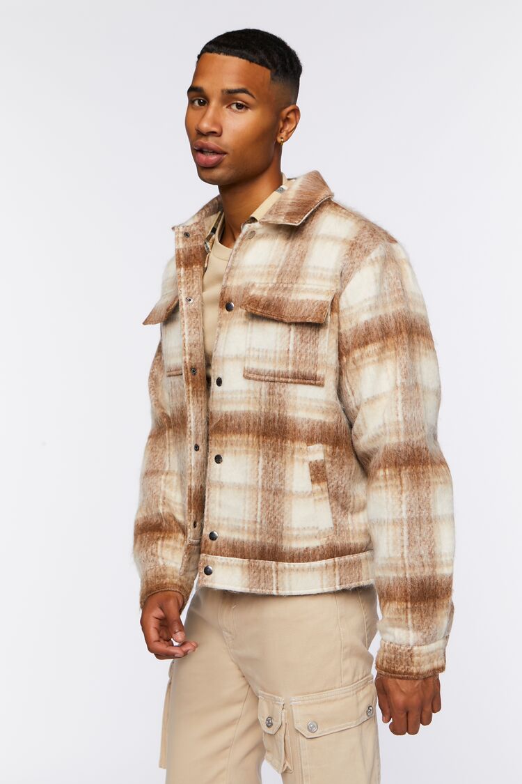  Forever 21 Plaid Bomber Jacket - taupe-multi - Bonton