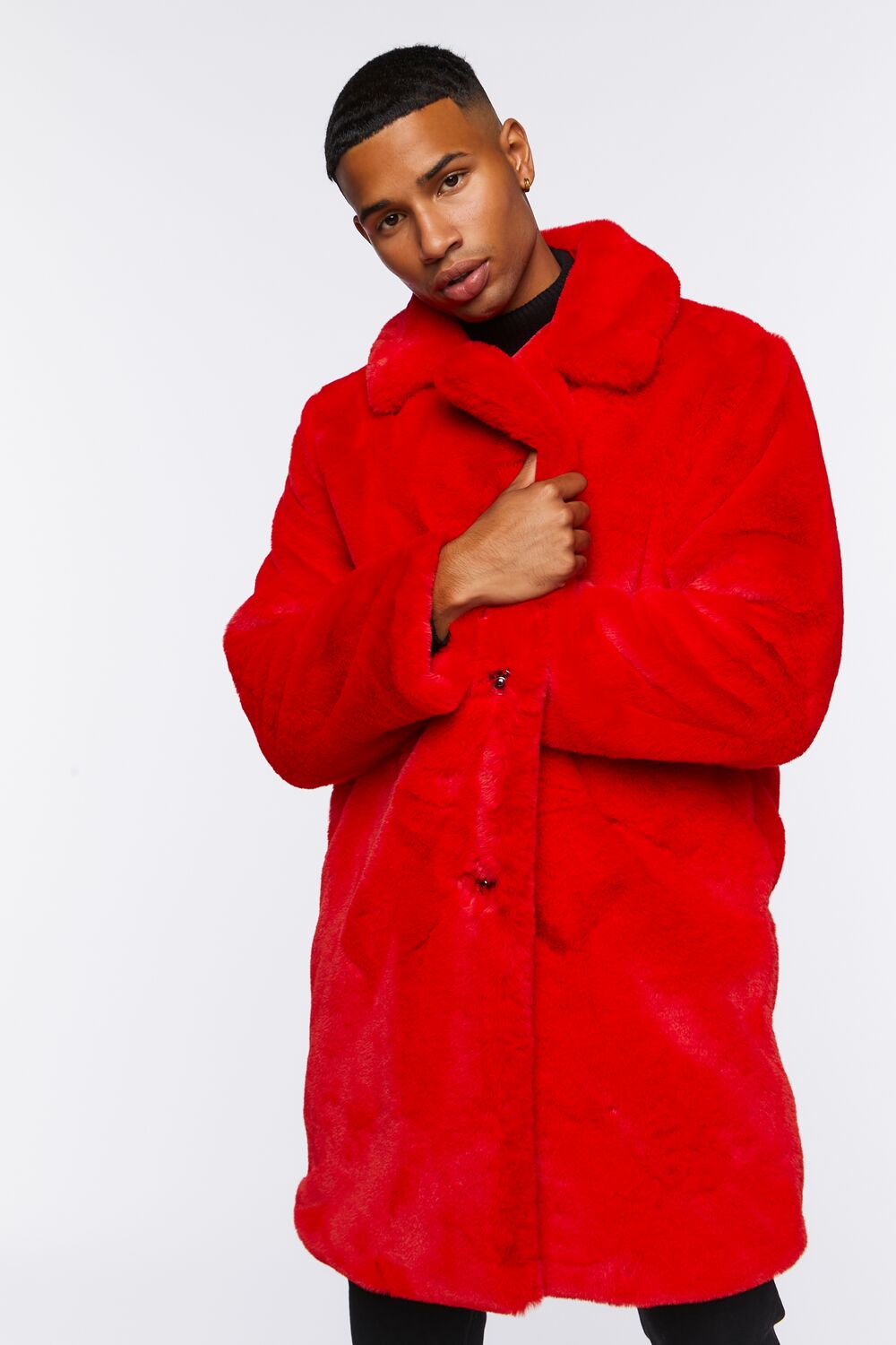  Forever 21 Faux Fur Longline Coat - red-swatch - Bonton
