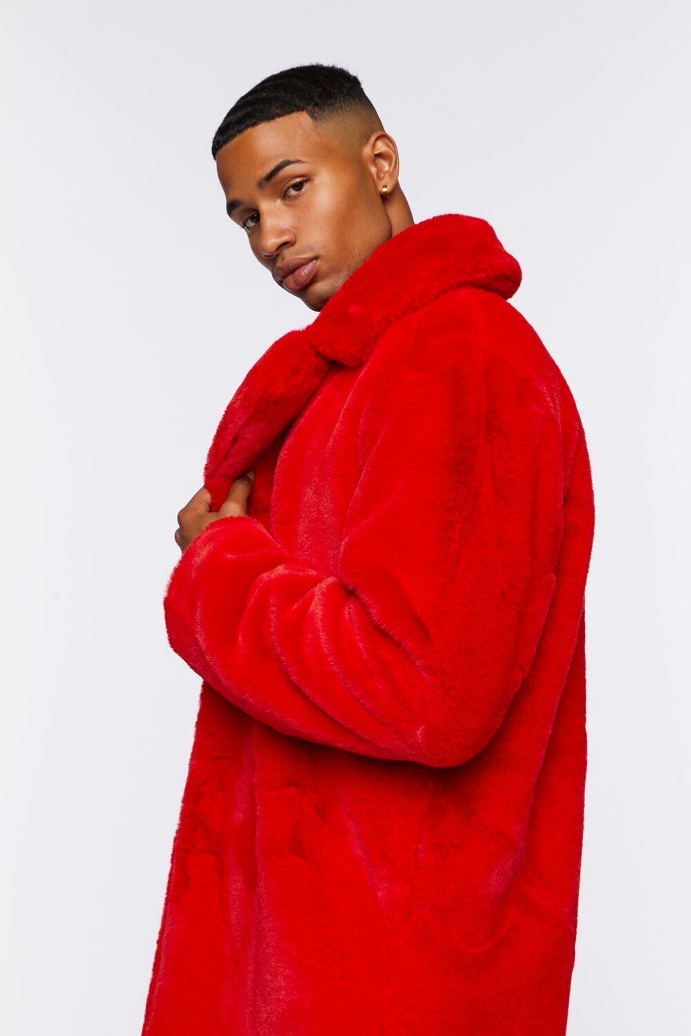  Forever 21 Faux Fur Longline Coat - red-swatch - Bonton