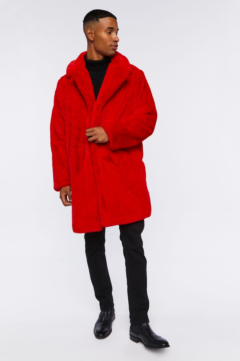  Forever 21 Faux Fur Longline Coat - red-swatch - Bonton
