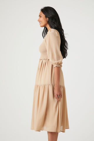 Smocked Chiffon Peasant-Sleeve Dress