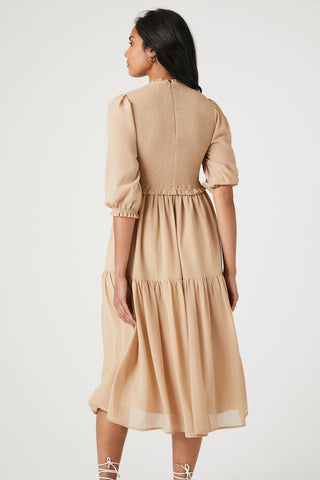 Smocked Chiffon Peasant-Sleeve Dress