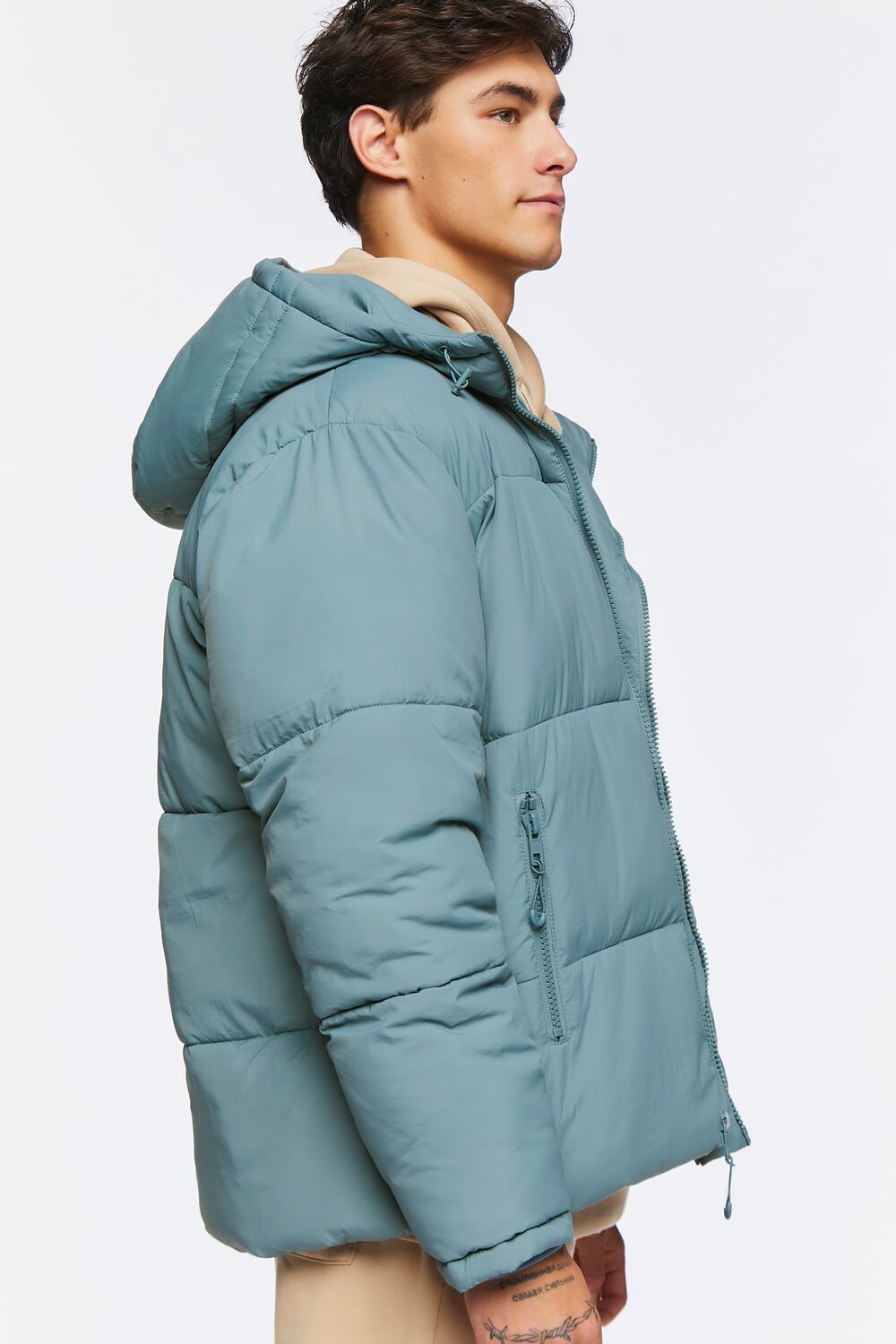  Forever 21 Zip-Up Hooded Puffer Jacket - stone-blue - Bonton