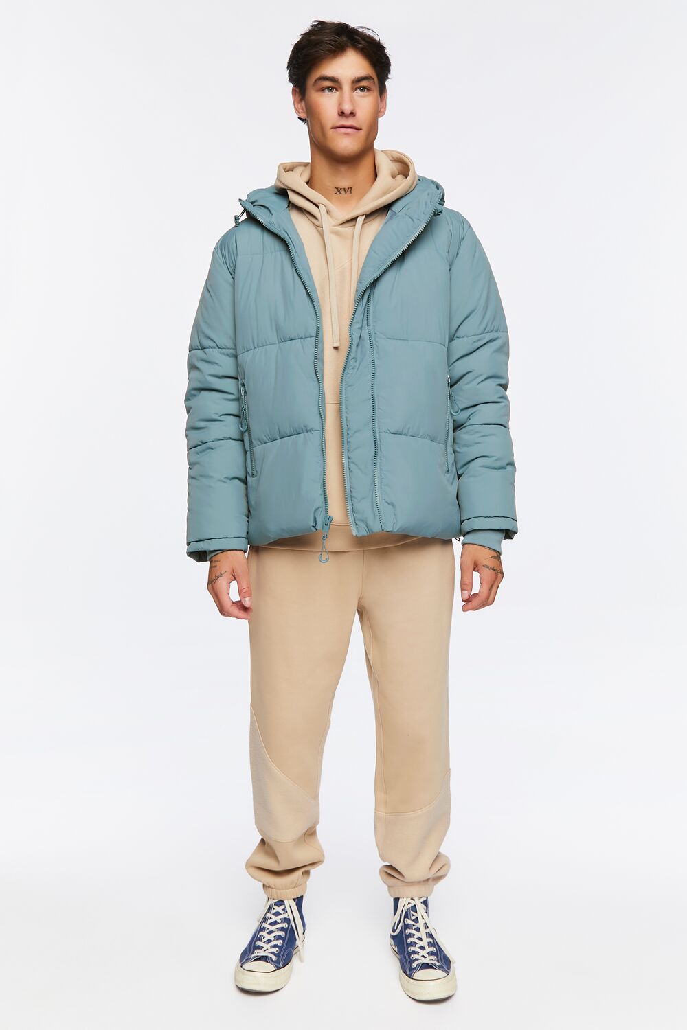  Forever 21 Zip-Up Hooded Puffer Jacket - stone-blue - Bonton