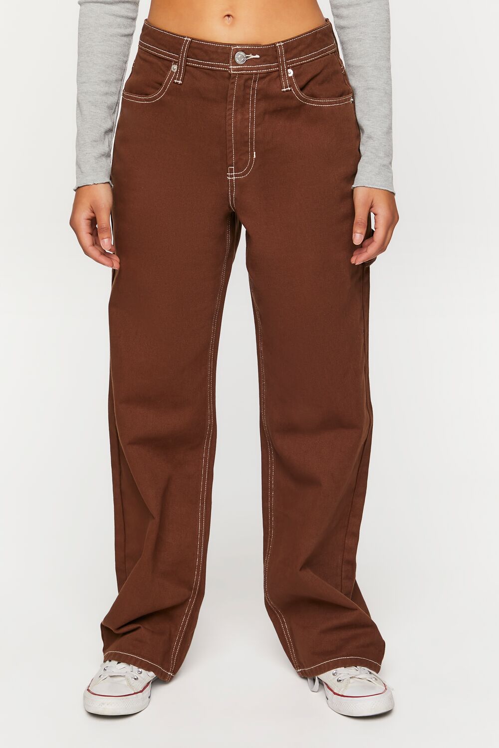  Forever 21 High-Rise Carpenter Dad Jeans - brown - Bonton