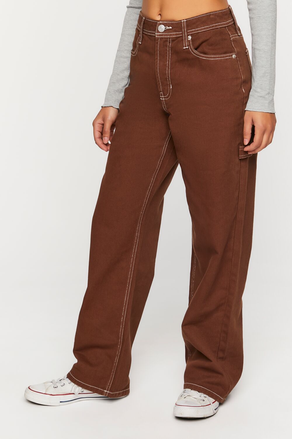 Forever 21 High-Rise Carpenter Dad Jeans - brown - Bonton
