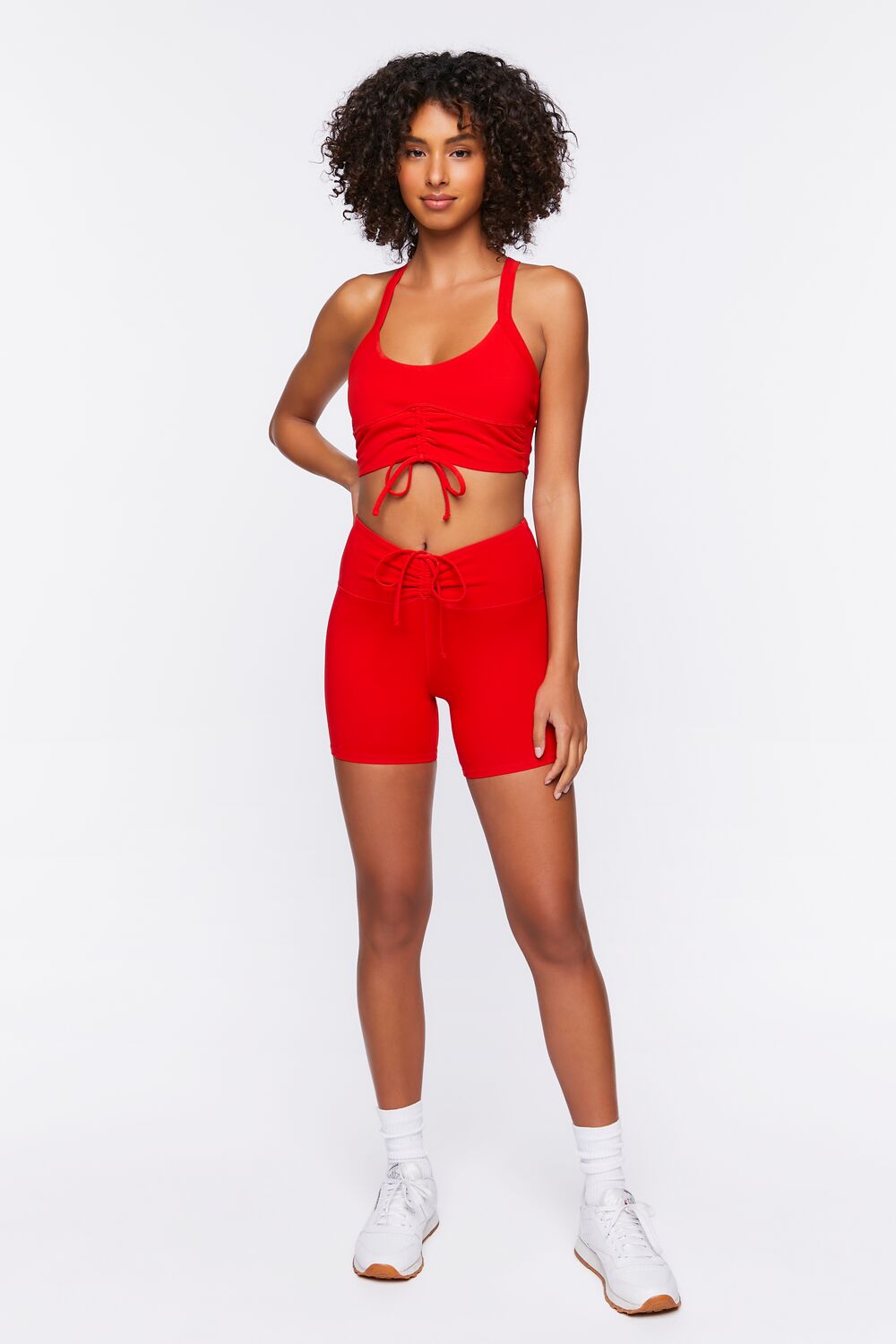  Forever 21 Ruched Drawstring Sports Bra - high risk red - Bonton