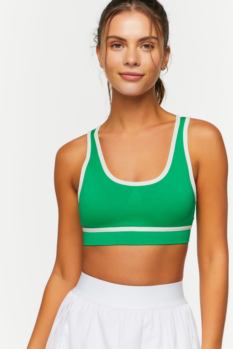  Forever 21 Seamless Contrast-Trim Sports Bra - green haze white - Bonton