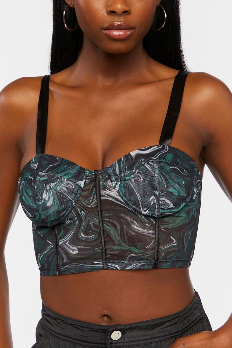  Forever 21 Marble Bustier Crop Top - green multi - Bonton