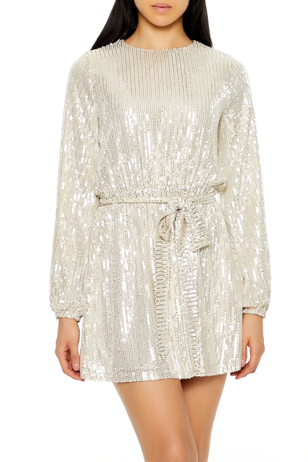  Forever 21 Sequin Long-Sleeve Mini Dress - champagne - Bonton