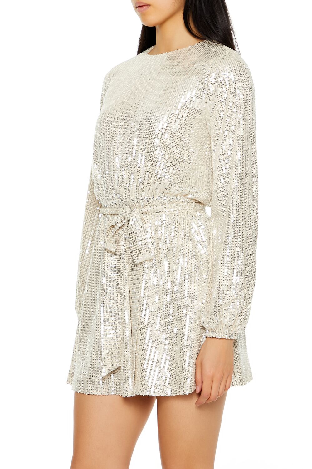  Forever 21 Sequin Long-Sleeve Mini Dress - champagne - Bonton