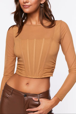 Illusion Neckline Corset Crop Top