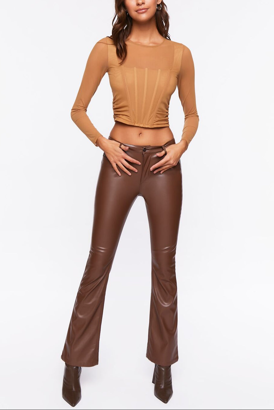  Forever 21 Illusion Neckline Corset Crop Top - tan - Bonton