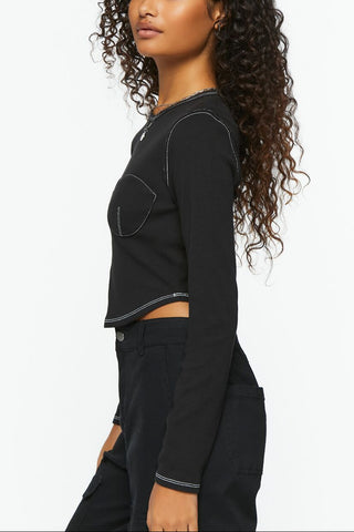 Bustier-Stitched Long-Sleeve Top