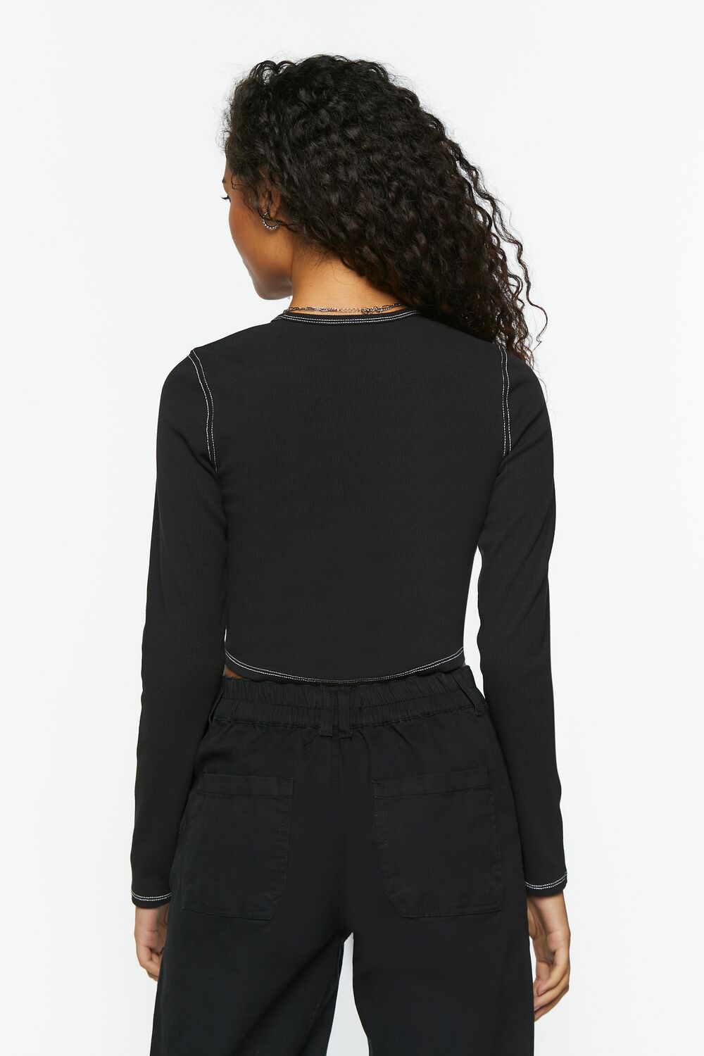  Forever 21 Bustier-Stitched Long-Sleeve Top - black white - Bonton