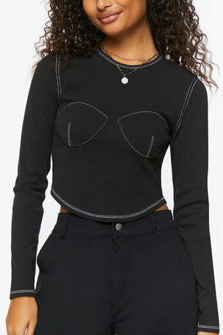 Bustier-Stitched Long-Sleeve Top