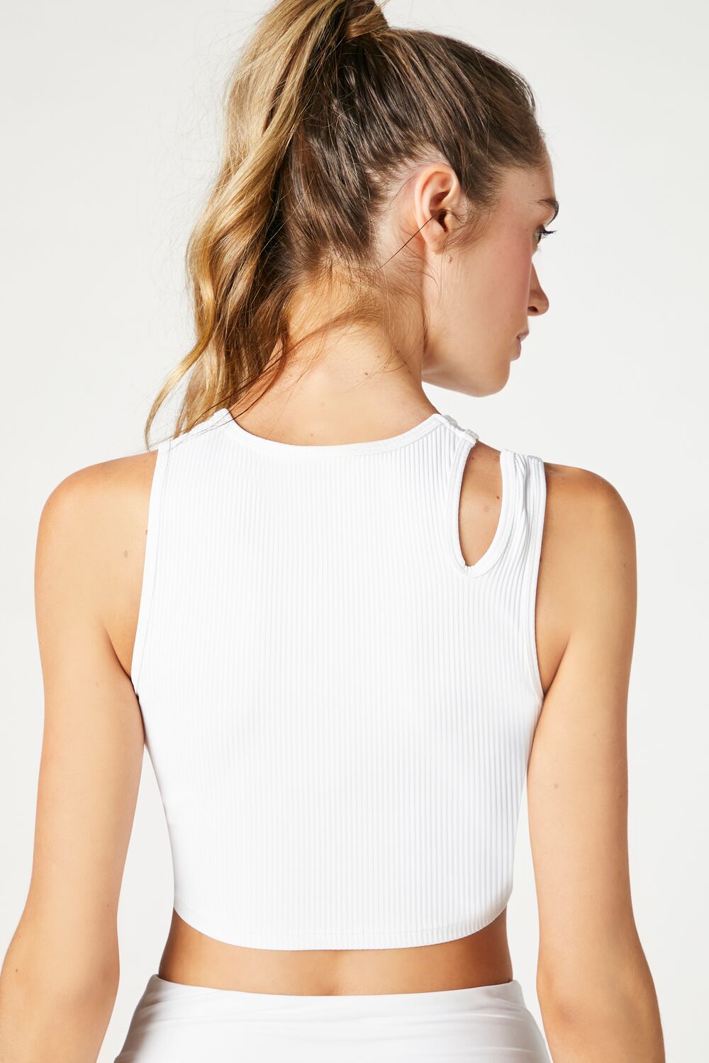  Forever 21 Cutout Ribbed Knit Sports Bra - white - Bonton