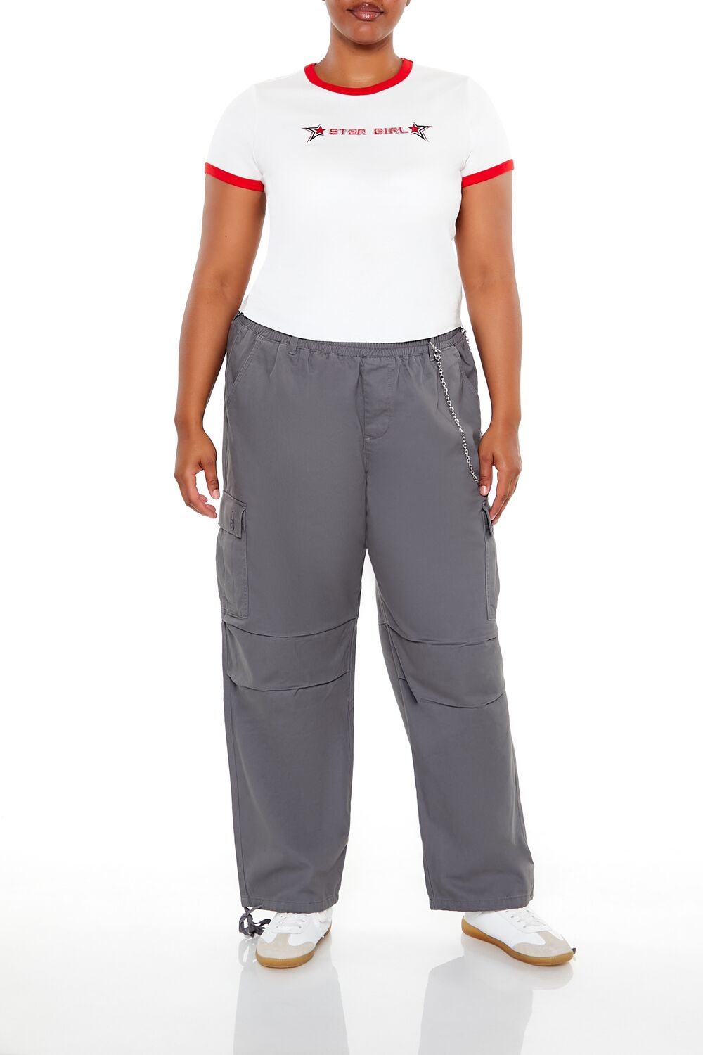  Forever 21 Plus Size Twill Cargo Wallet Chain Pants - dark-grey - Bonton