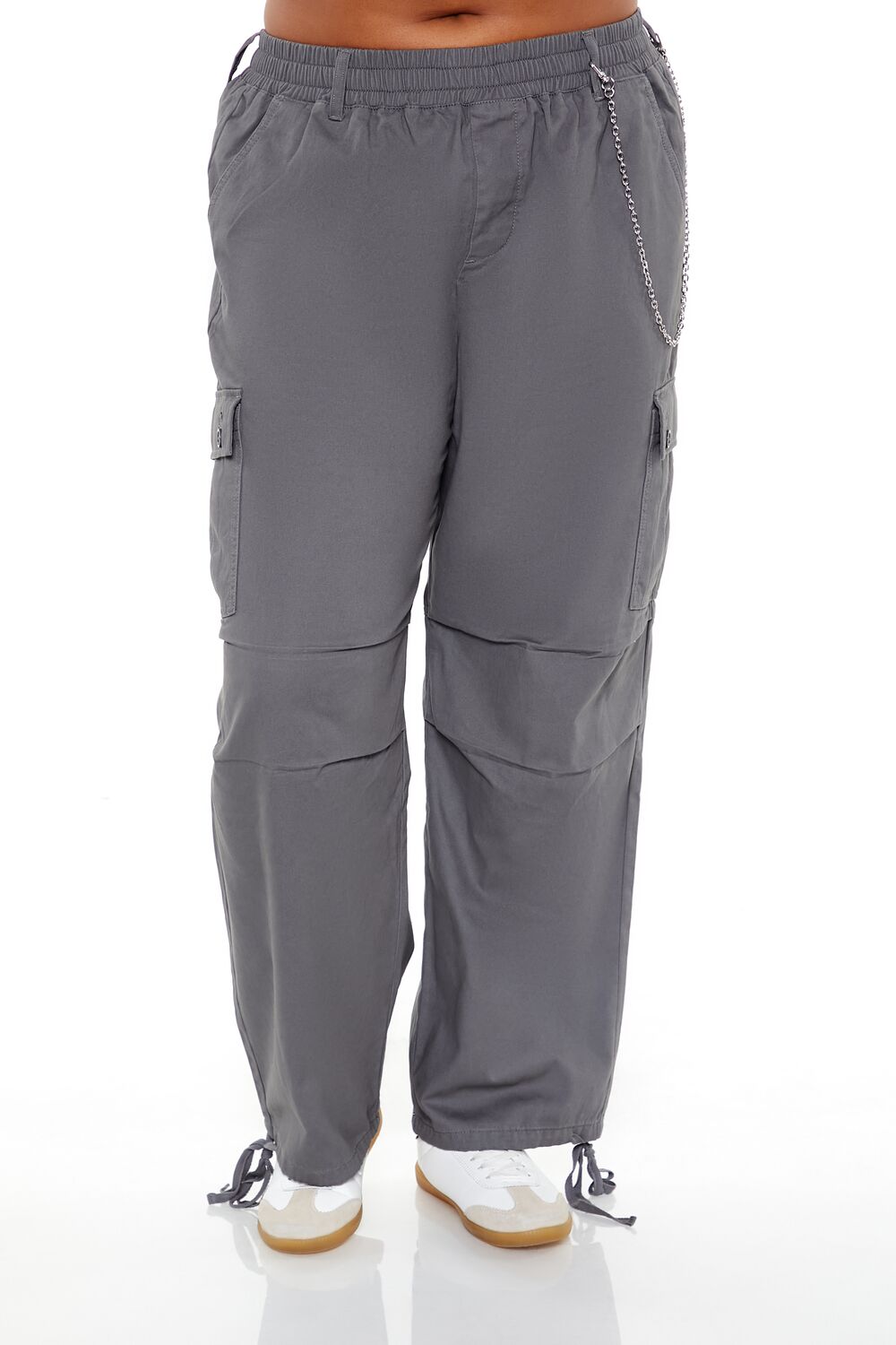  Forever 21 Plus Size Twill Cargo Wallet Chain Pants - dark-grey - Bonton