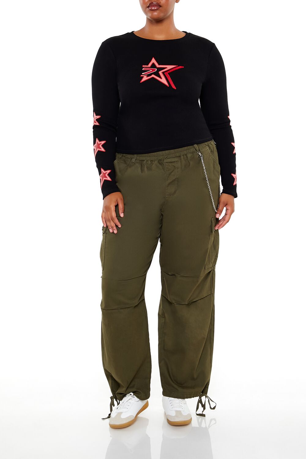  Forever 21 Plus Size Twill Cargo Wallet Chain Pants - dark-grey - Bonton