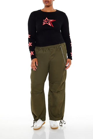 Plus Size Twill Cargo Wallet Chain Pants