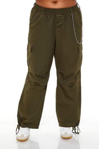 Plus Size Twill Cargo Wallet Chain Pants