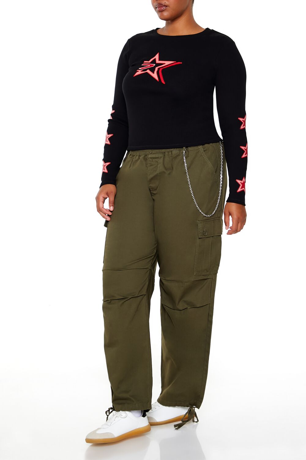  Forever 21 Plus Size Twill Cargo Wallet Chain Pants - dark-grey - Bonton