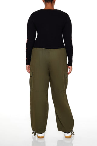 Plus Size Twill Cargo Wallet Chain Pants