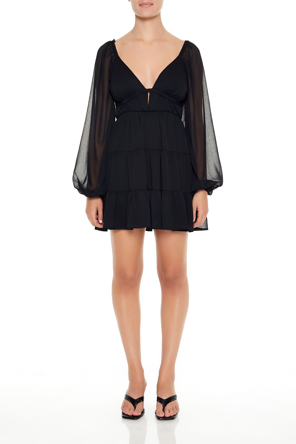  Forever 21 Plunging Tiered Babydoll Dress - black - Bonton