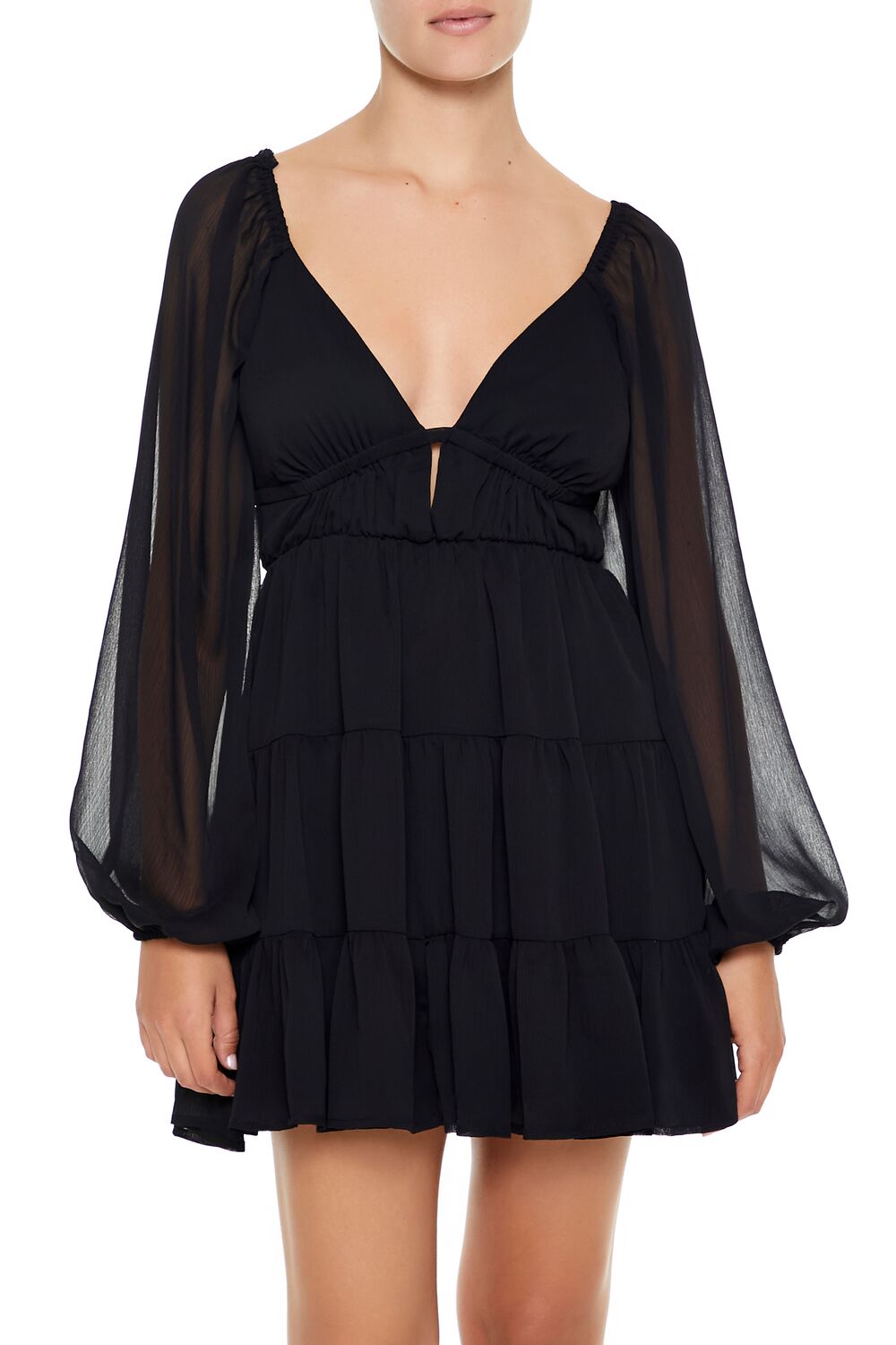  Forever 21 Plunging Tiered Babydoll Dress - black - Bonton
