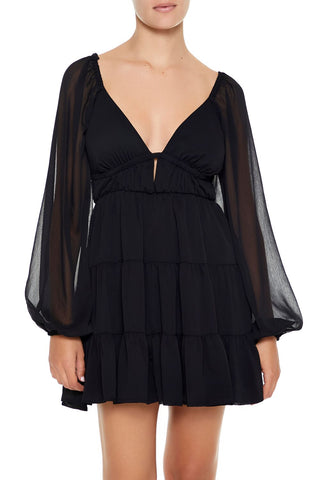 Plunging Tiered Babydoll Dress