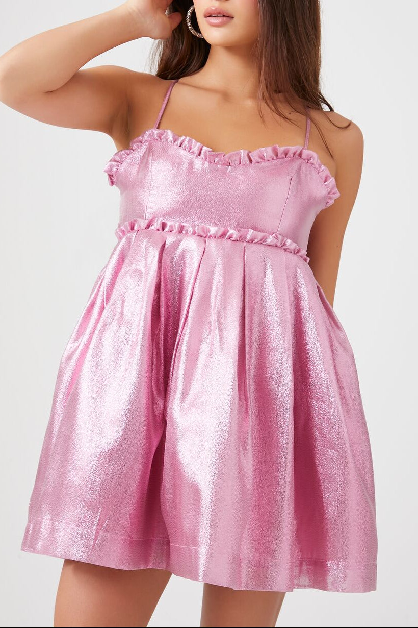  Forever 21 Metallic Bow Babydoll Dress - pink - Bonton
