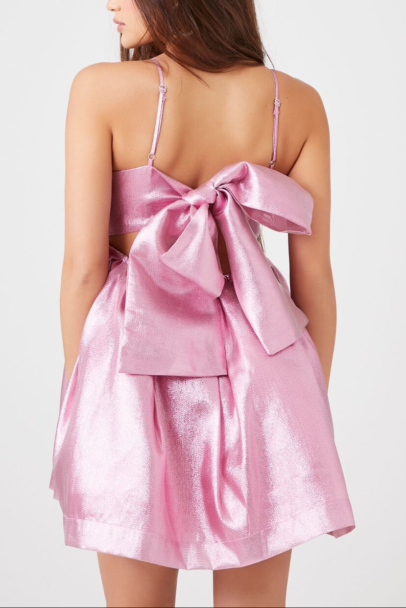  Forever 21 Metallic Bow Babydoll Dress - pink - Bonton