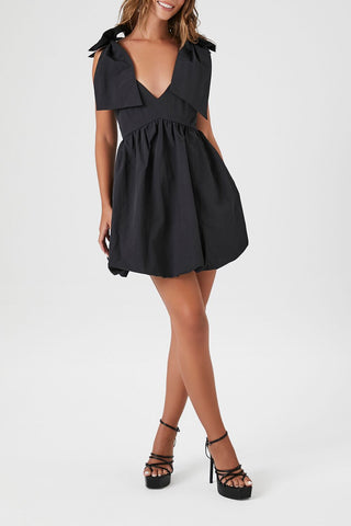 Plunging Bow Babydoll Dress