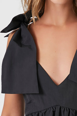 Plunging Bow Babydoll Dress