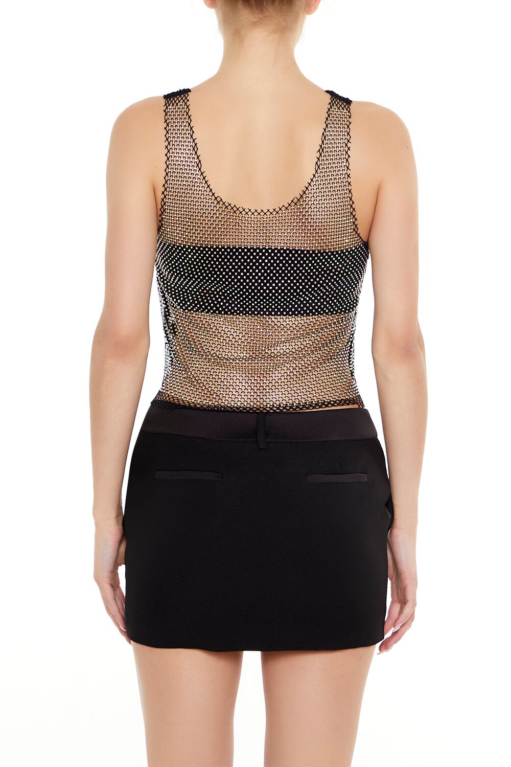 Forever 21 Sheer Rhinestone Netted Tank Top - black - Bonton