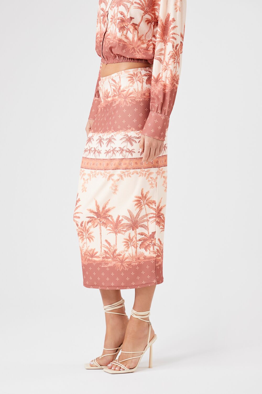  Forever 21 Tropical Print Midi Skirt - rust-multi - Bonton
